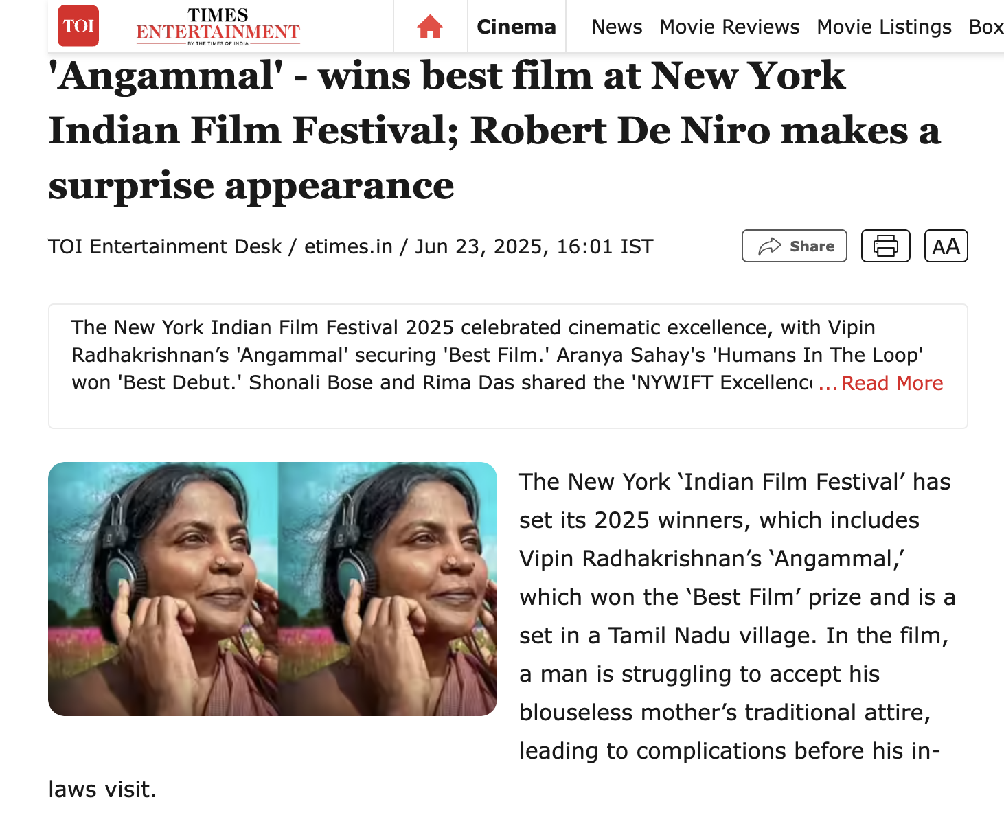 Times of India Best Film NYIFF